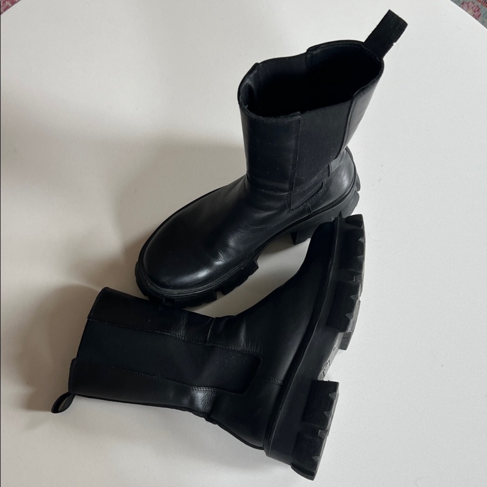 Aqua Black Platform Chelsea Combat Boots